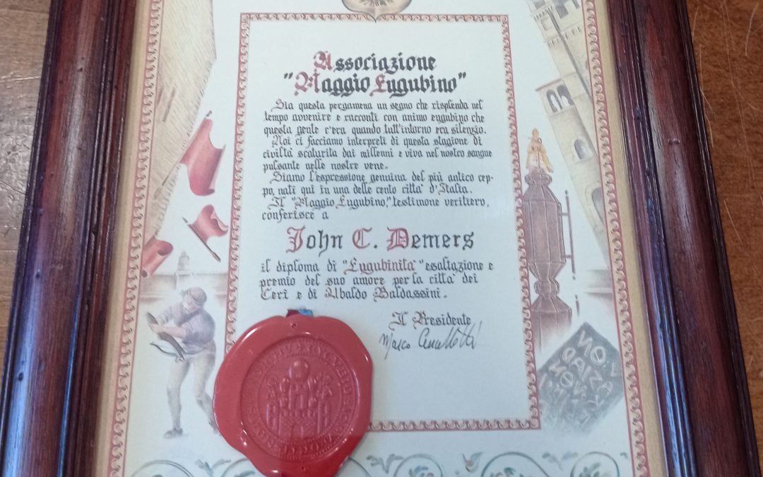 Consegna dell’attestato di eugubinità a John C. Demers