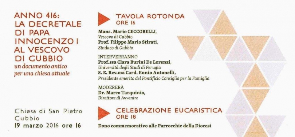 Eventi per la celebrazione dei 1600 anni della Lettera Decretale al vescovo di Gubbio Decenzio