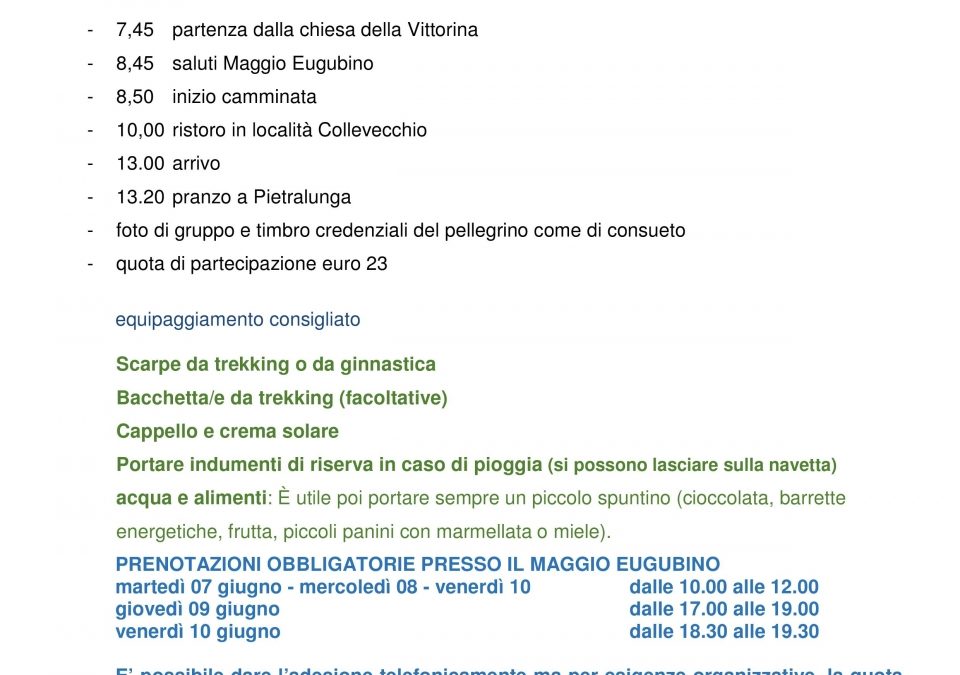 TORNA CONOSCERE IL SENTIERO DI FRANCESCO: DOMENICA 12 GIUGNO, CITTA' DI CASTELLO – PIEVE DE' SADDI
