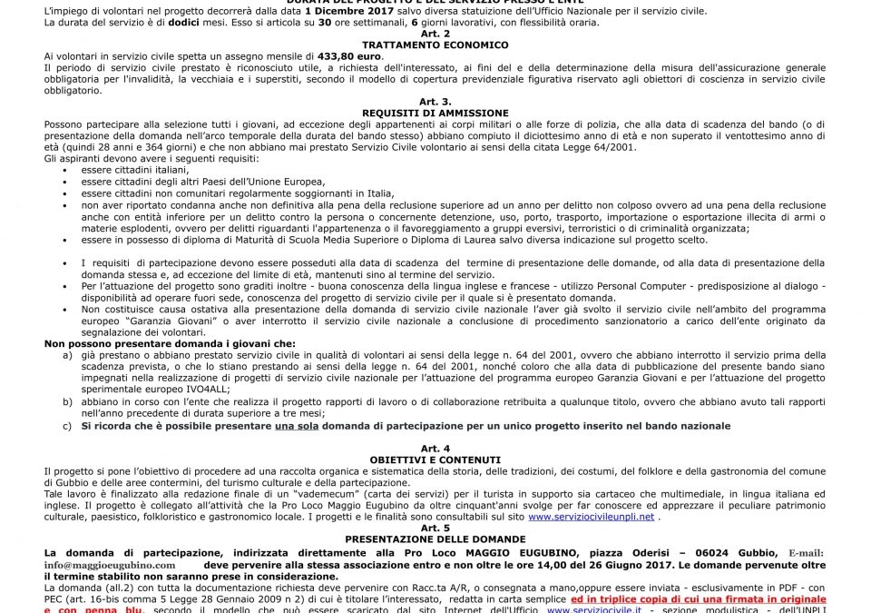 SERVIZIO CIVILE 2017/2018 SCADENZA PRESENTAZIONE DOMANDE: 26 GIUGNO ORE 14