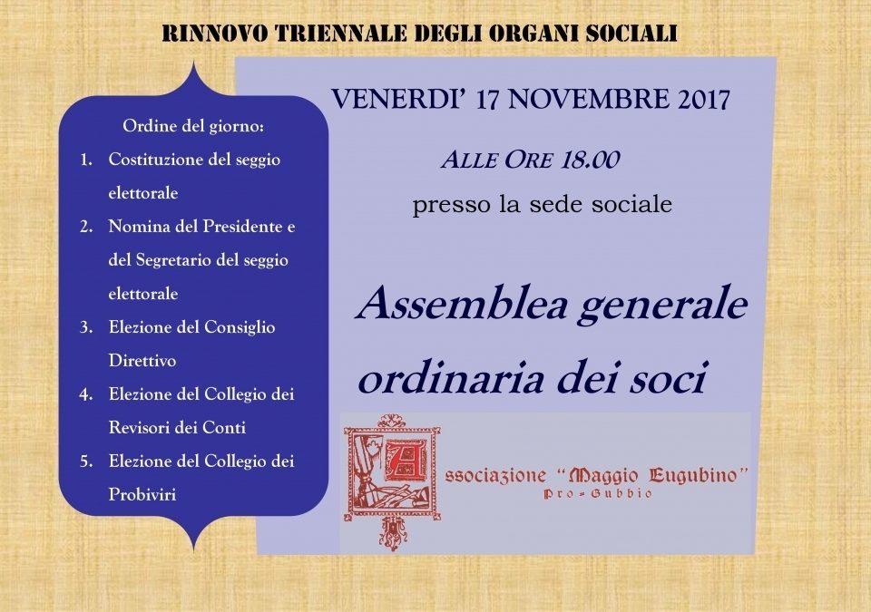 ELEZIONI  MAGGIO EUGUBINO 2017-2020: costituzione Seggio elettorale 17 NOVEMBRE; votazioni 18-19 NOVEMBRE.