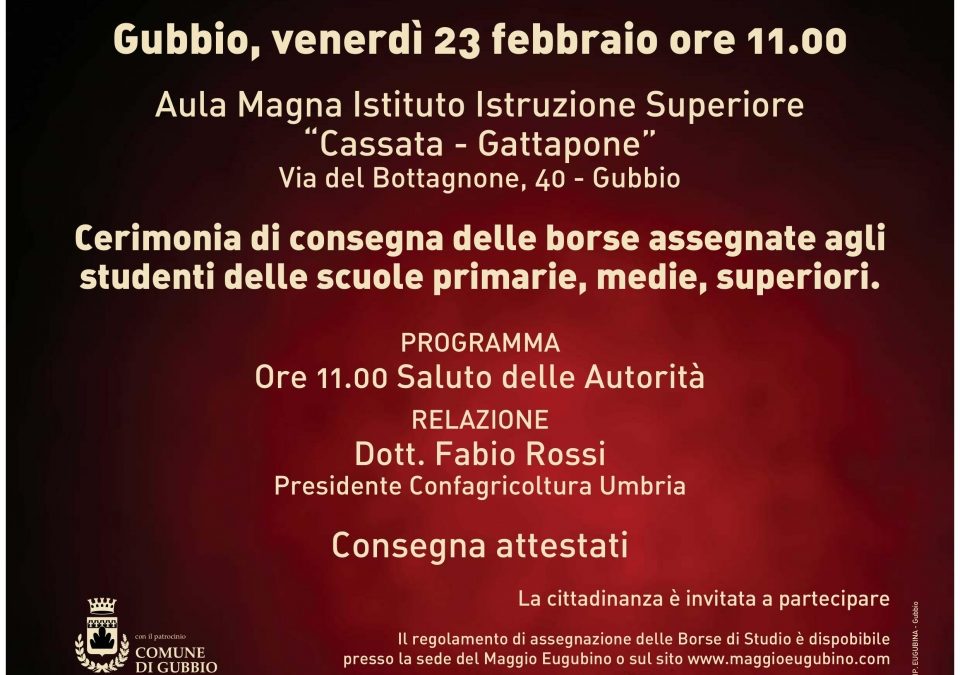 CONSEGNA BORSE DI STUDIO CECCARELLI-SPALAZZI: VENERDI 23 FEBBRAIO ORE 11,00, ISTITUTO CASSATA-GATTAPONE
