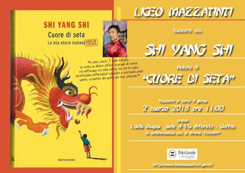 INCONTRO CON SHI YANG SHI, AUTORE DI CUORE DI SETA: VENERDI 2 MARZO 2018 ORE 11:00