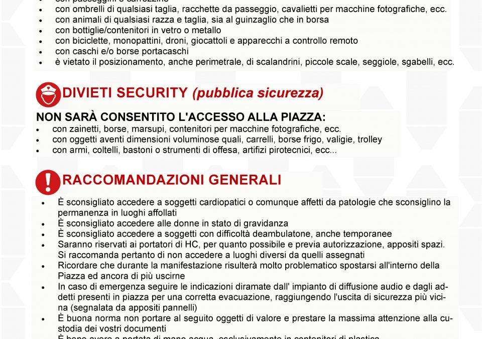 MISURE SICUREZZA E INDICAZIONI ANCHE PER LA CORSA DEI ‘CERI PICCOLI’  DI SABATO  2 GIUGNO
