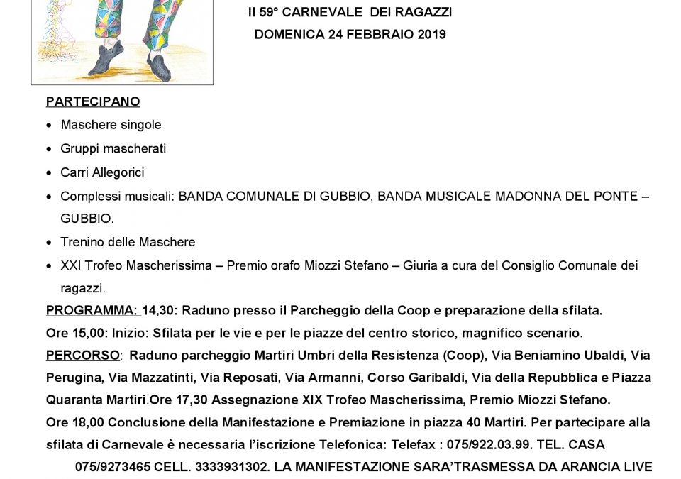 CARNEVALE DEI RAGAZZI 2019: PROGRAMMA