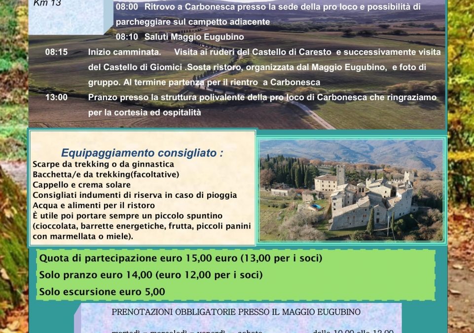 CONOSCERE BORGHI E CASTELLI 3, CASTELLO DI CARESTO E GIOMICI: DOMENICA 31 MARZO 2019