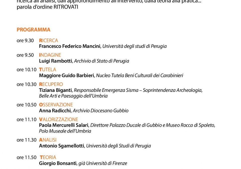 RITROVATI: Ricerca Indagine Tutela Recupero Osservazione Valorizzazione Analisi Teoria Intervento.