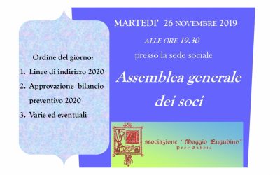 Convocazione Assemblea Generale dei Soci: martedì 26 novembre ore 19:30 presso la sede