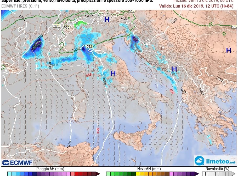 Aggiornamento meteo di venerdi 13 dicembre 2019