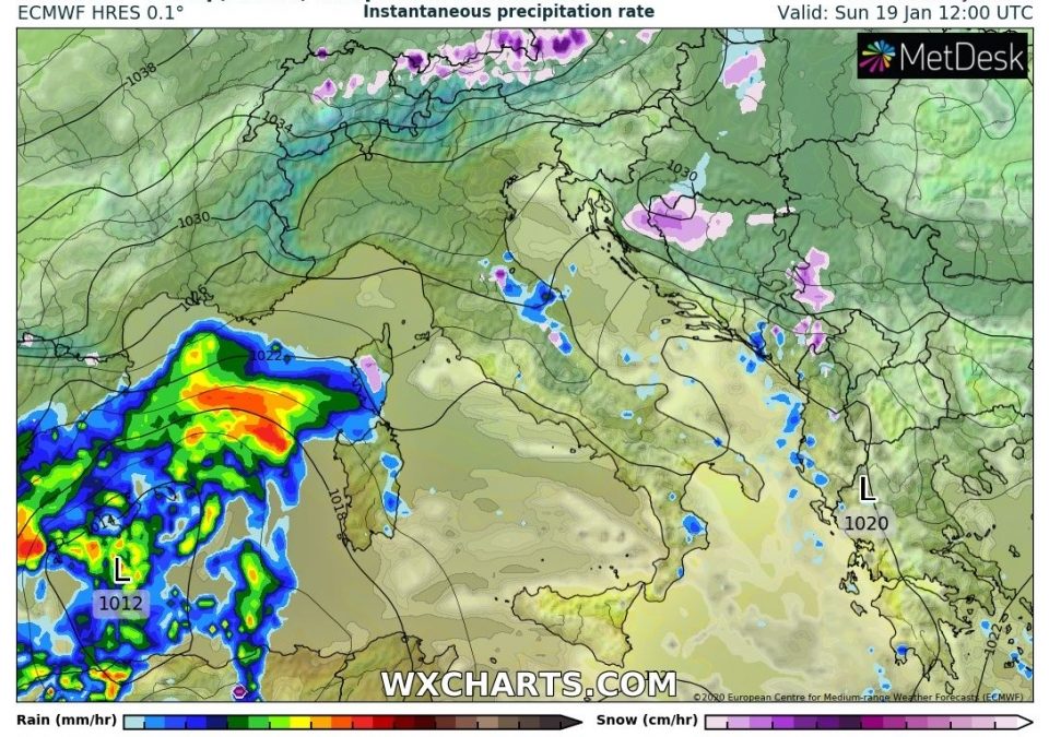 Aggiornamento meteo di gioved&igrave; 16 gennaio 2020
