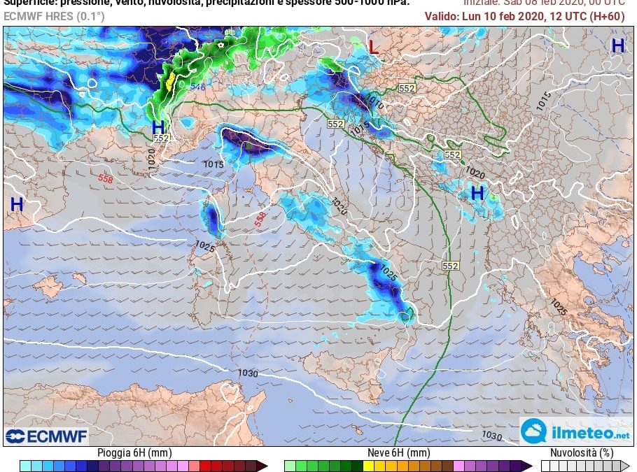 Aggiornamento meteo di sabato 8 febbraio 2020