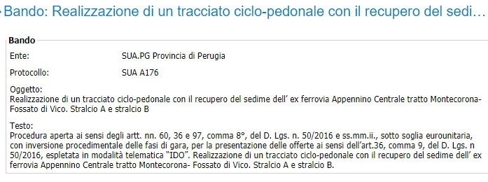 Dopo 14 anni il bando per la ciclovia Montecorona Gubbio!