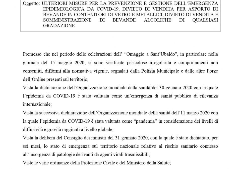 ORDINANZA N. 100 del 21 MAGGIO 2020