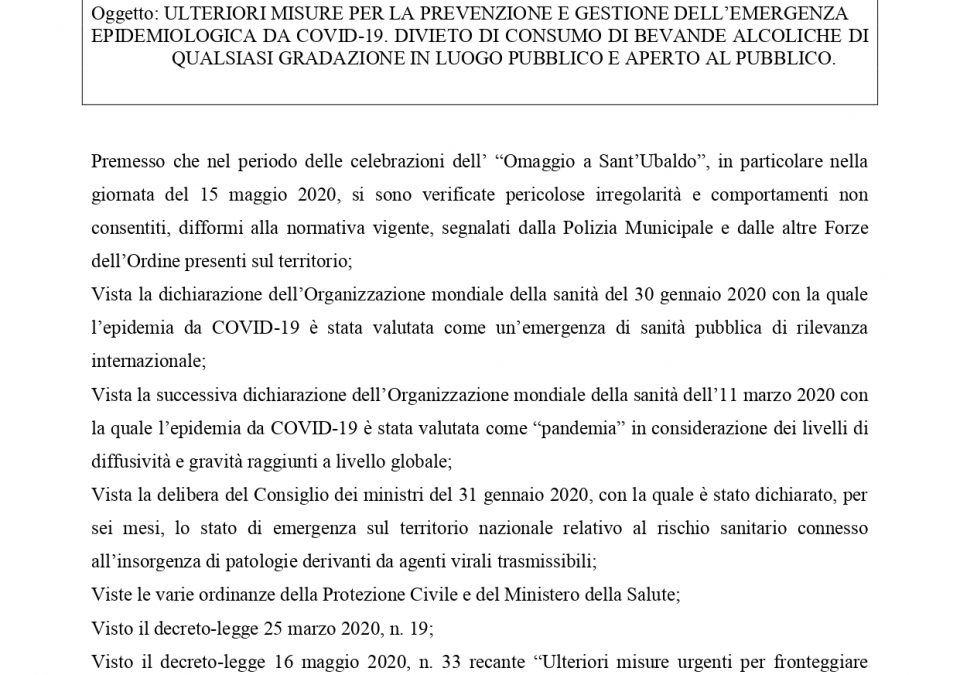 ORDINANZA N. 101 del 21 maggio 2020
