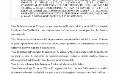 ORDINANZA DEL SINDACO N. 111 PER I GIORNI 6 E 7 GIUGNO