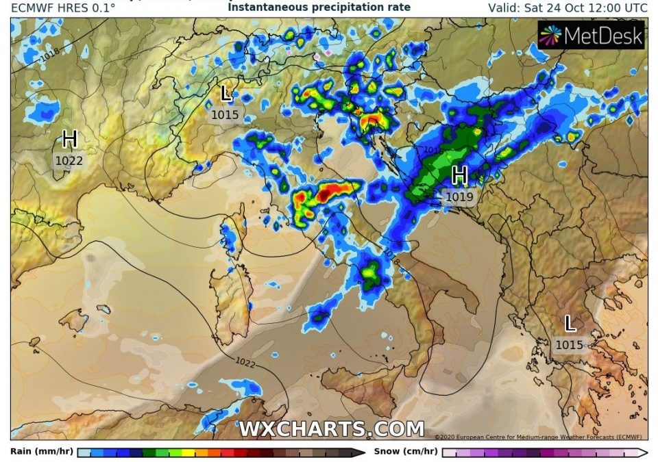 Aggiornamento meteo di gioved&igrave; 22 ottobre