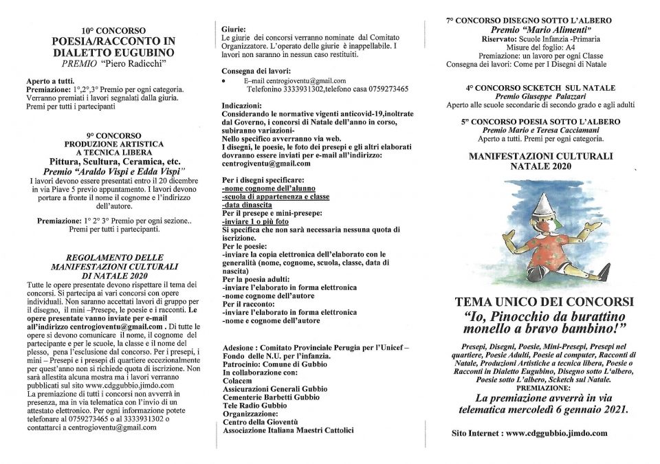 Centro della Gioventu: 61esimo Concorso di Natale 2020: Io, Pinocchio, da burattino monello a bravo bambino