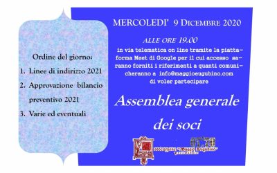 COMUNICAZIONE AI SOCI: ASSEMBLEA GENERALE DEI SOCI: mercoledi 9 dicembre ore 19:00 in MEET