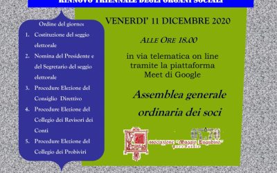 ASSEMBLEA ORDINARIA DEI SOCI PER RINNOVO CARICHE SOCIALI: VENERDI 11 DICEMBRE ORE 18:00 IN MEET