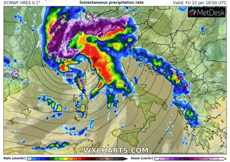 Aggiornamento meteo di venerd&igrave; 22 gennaio 2021