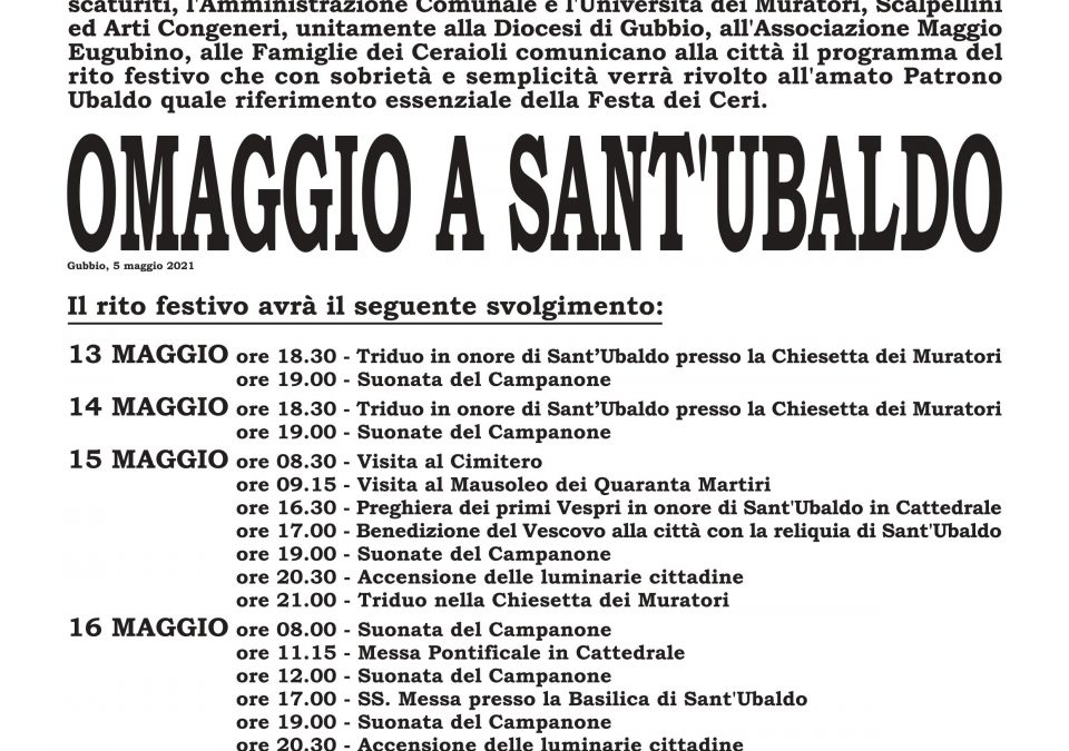Omaggio a Sant’Ubaldo: il programma per il 13,14,15 Maggio