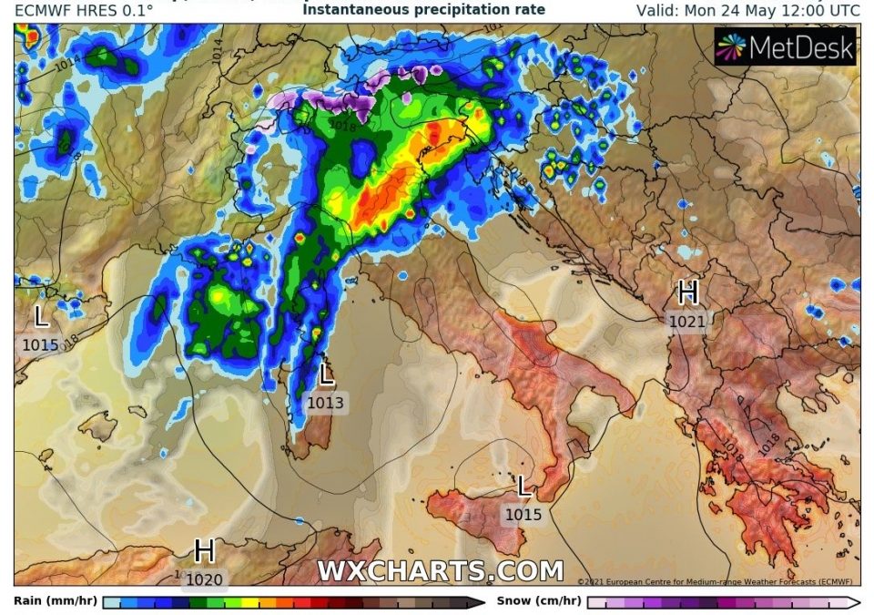 Aggiornamento meteo di sabato 22 maggio 2021