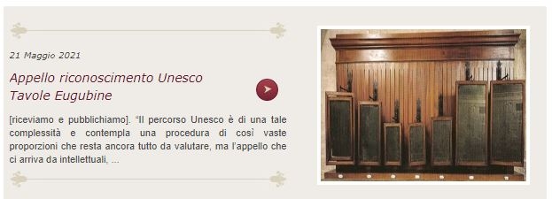 Le Tavole Eugubine nelle Memorie del Mondo, un sostegno dal nostro periodico gi&agrave; dal 2017: un articolo di Paolo Salciarini