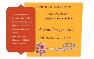 MAGGIO EUGUBINO: ASSEMBLEA GENERALE ORDINARIA DEI SOCI