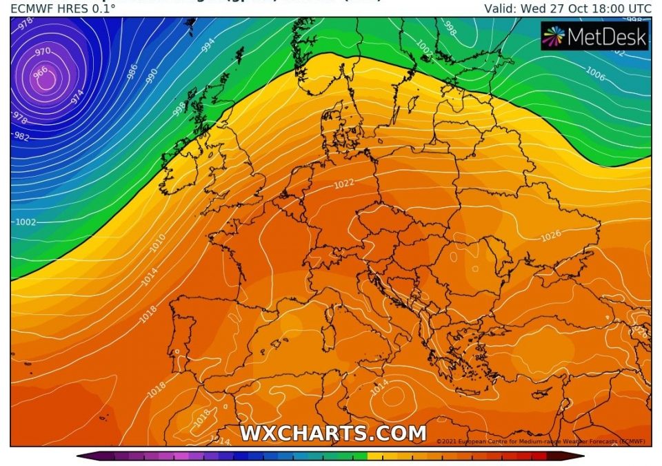 Aggiornamento meteo di luned&igrave; 25 ottobre 2021