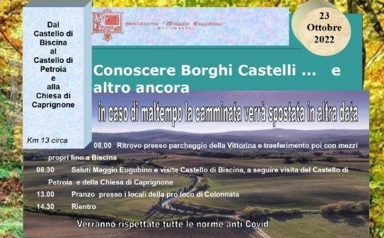 TORNA CONOSCERE BORGHI E CASTELLI: DAL CASTELLO DI BISCINA AL CASTELLO DI PETROIA, CHIESA DI CAPRIGNONE.  DOMENICA 23 OTTOBRE