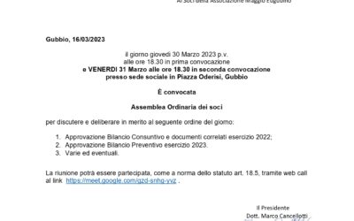 ASSEMBLEA ORDINARIA DEI SOCI. BILANCIO CONSUNTIVO: VENERDI 31 MARZO ORE 18:30