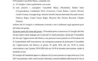 ASSEMBLEA ORDINARIA DEI SOCI SPOSTATA A MARTEDI 28 APRILE ORE 10:30 IN PRIMA CONVOCAZIONE E MERCOLEDI 29 APRILE ORE 18:30 IN SECONDA
